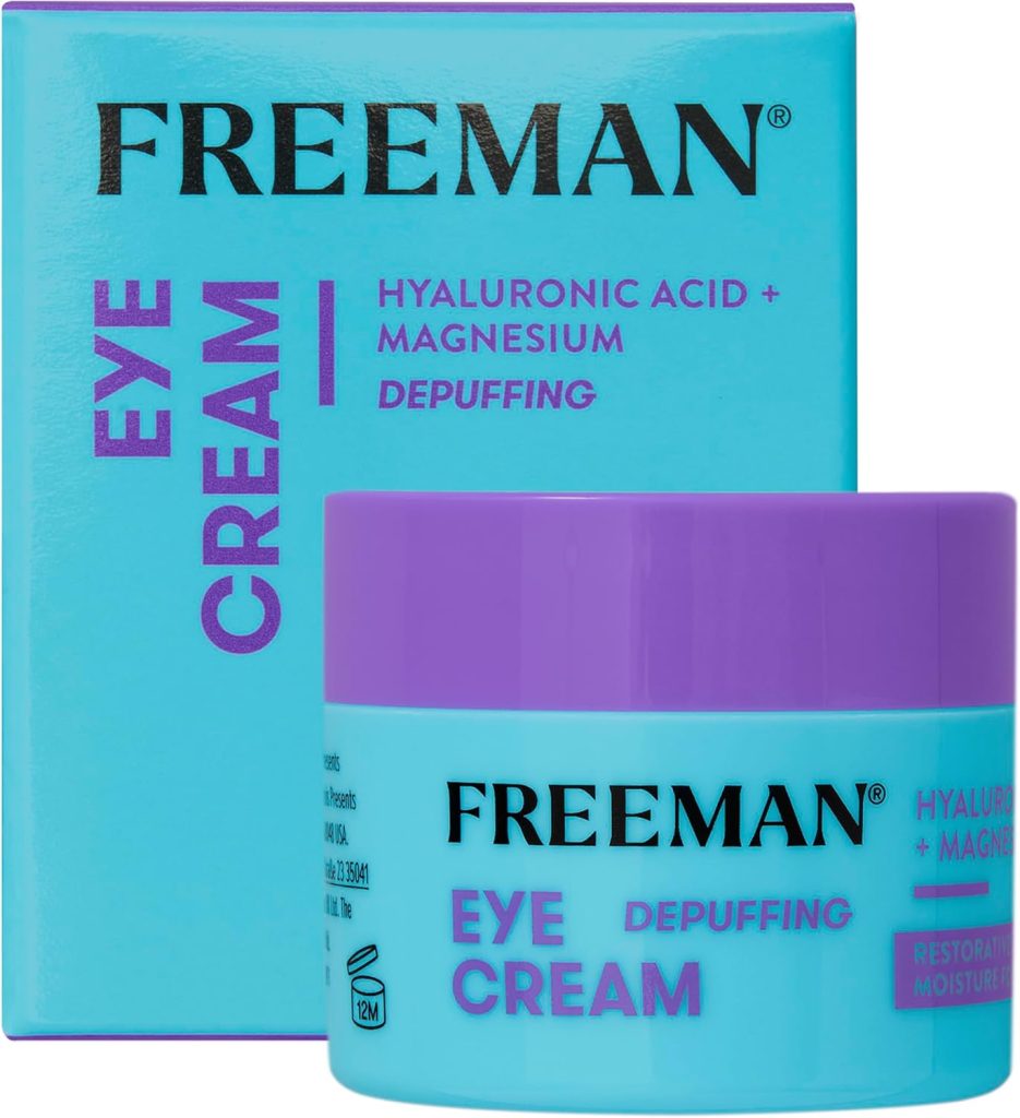 Freeman Restorative Moisturizing & Depuffing Eye Cream + Overnight Leave-On Treatment, For Dull & Tired Eyes, Brightens Undereye Skin, Infused With Magnesium & Hyaluronic Acid, 0.5 fl.oz./ 15 mL Jar