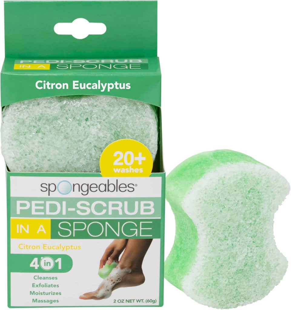 Spongables Pedi Scrub Foot Exfoliating 20+ Wash Sponge, Citron Eucalyptus, 1 Count